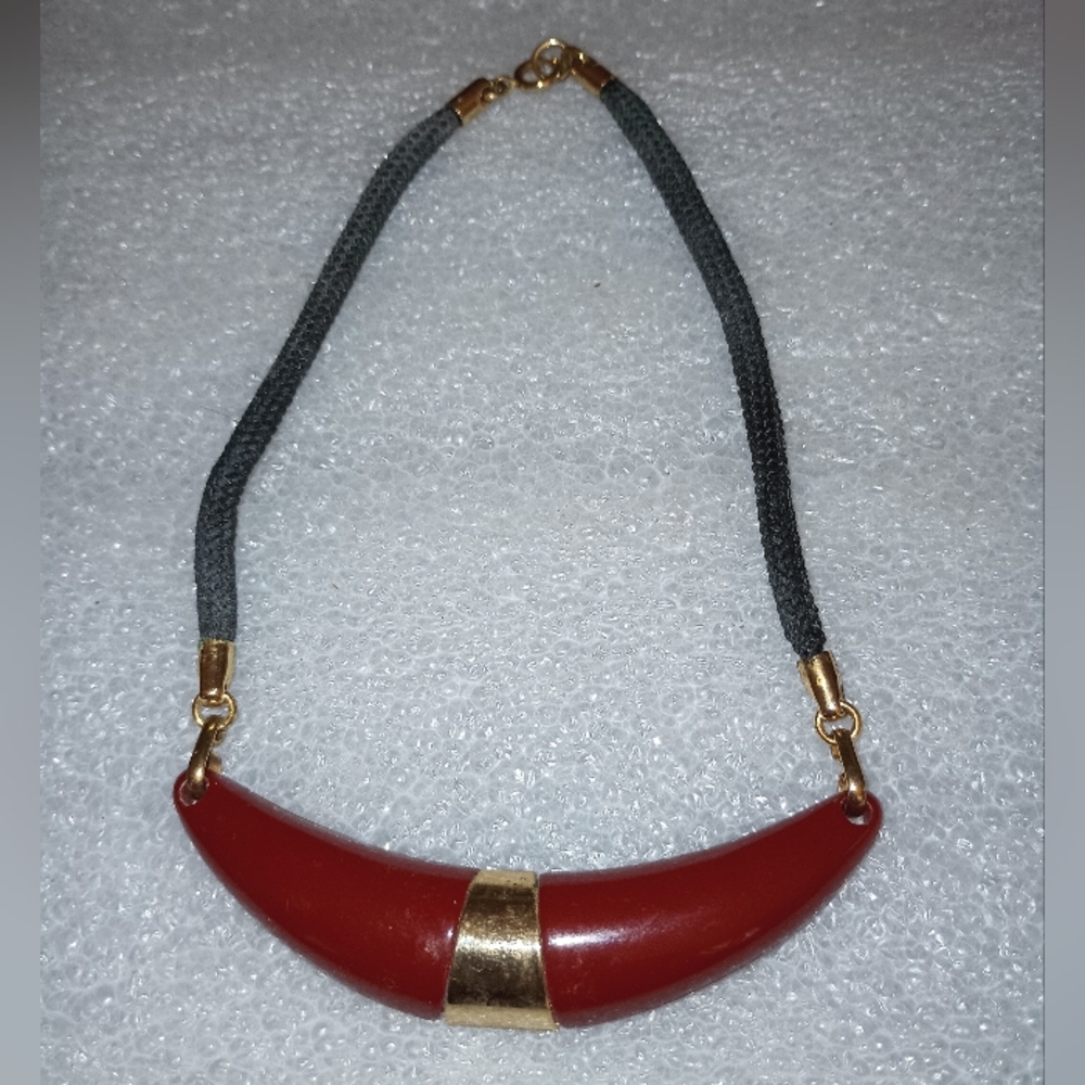 Sarah Coventry NECKLACE Vintage NEW YORKER Rusty Brown Black Cord Choker 15"